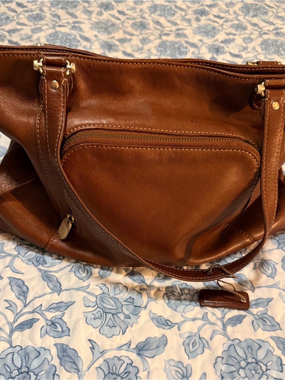 Liz Claiborne Genuine Leather Tote Bag Brown Large Shoulder Bag Shopper Purse - Picture 12 of 13